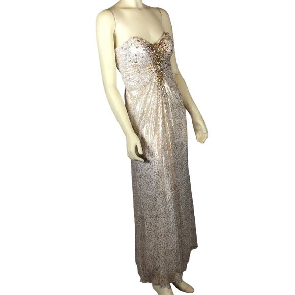 La Femme strapless sweetheart white gold foil jewelled sequin gown size 2 - Picture 5 of 12